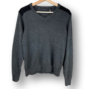 Michael Brandon Long-sleeve Knit Sweater V-neck Gray Small